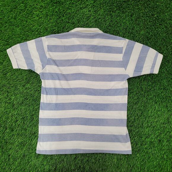 Vintage 80s MOD Stripes Polo Shirt Womens S/M 18x24 Blue White USA - Picture 2 of 13